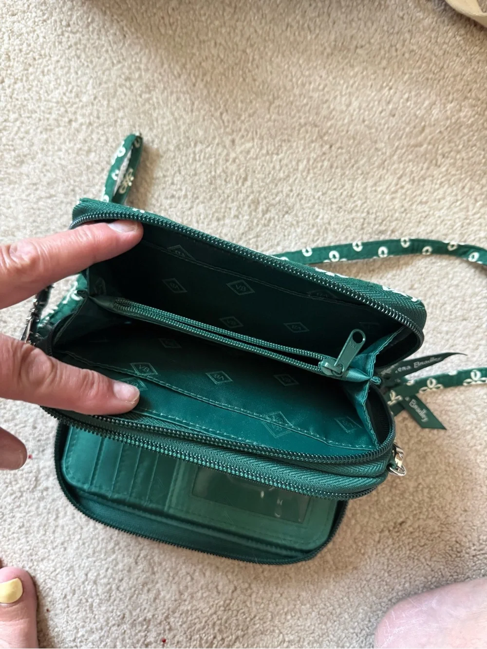 Vera Bradley Michigan State Green Quilted Wristlet with White Embroidered Motif